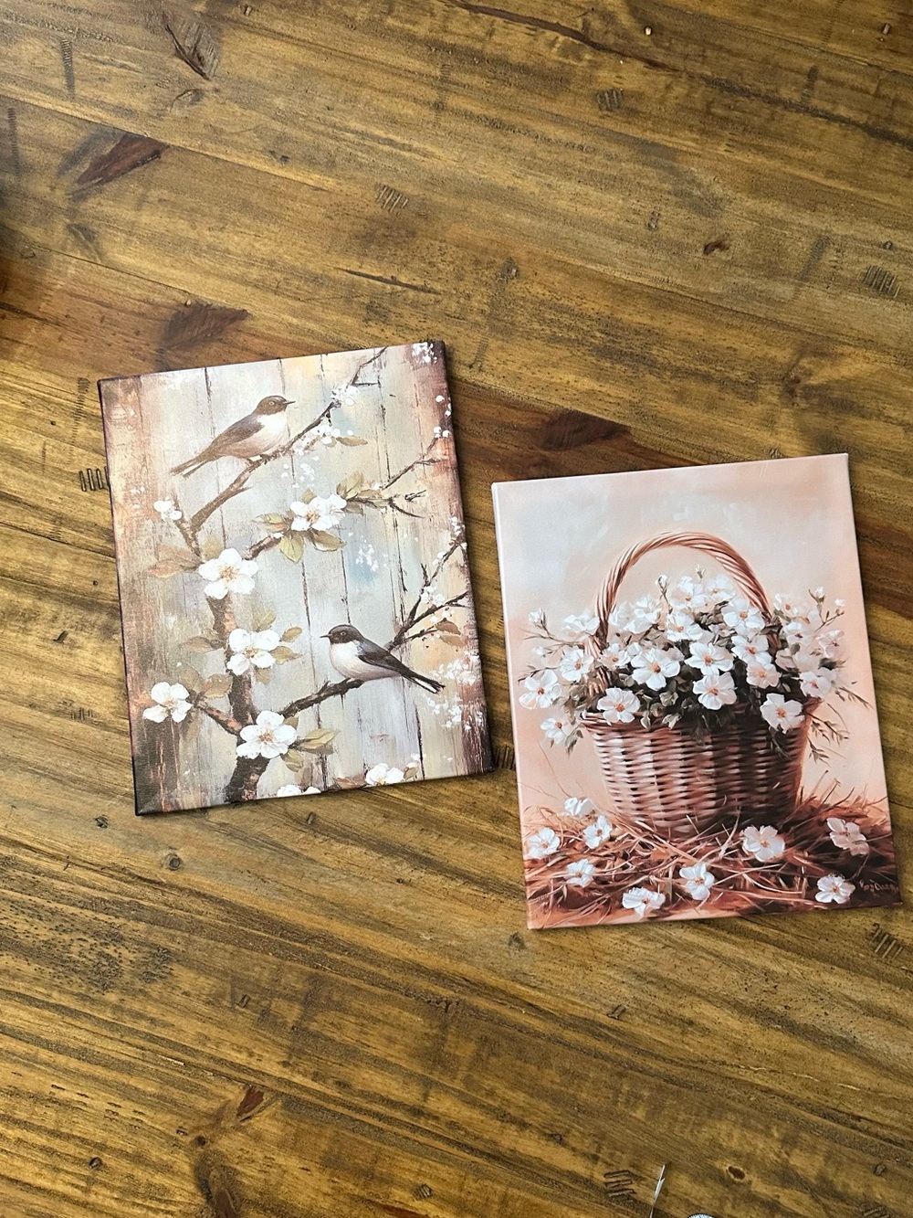 Floral Bird & Basket Wall Art Set - Pink and Cream